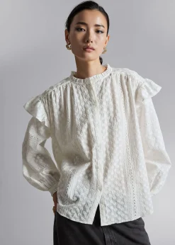 Hot Broderibluse Med Flaeser Og Blomster Kvinder Bluser Og Skjorter