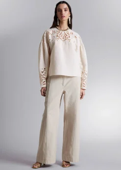 Clearance Broderie Anglaise Bluse Kvinder Bluser Og Skjorter