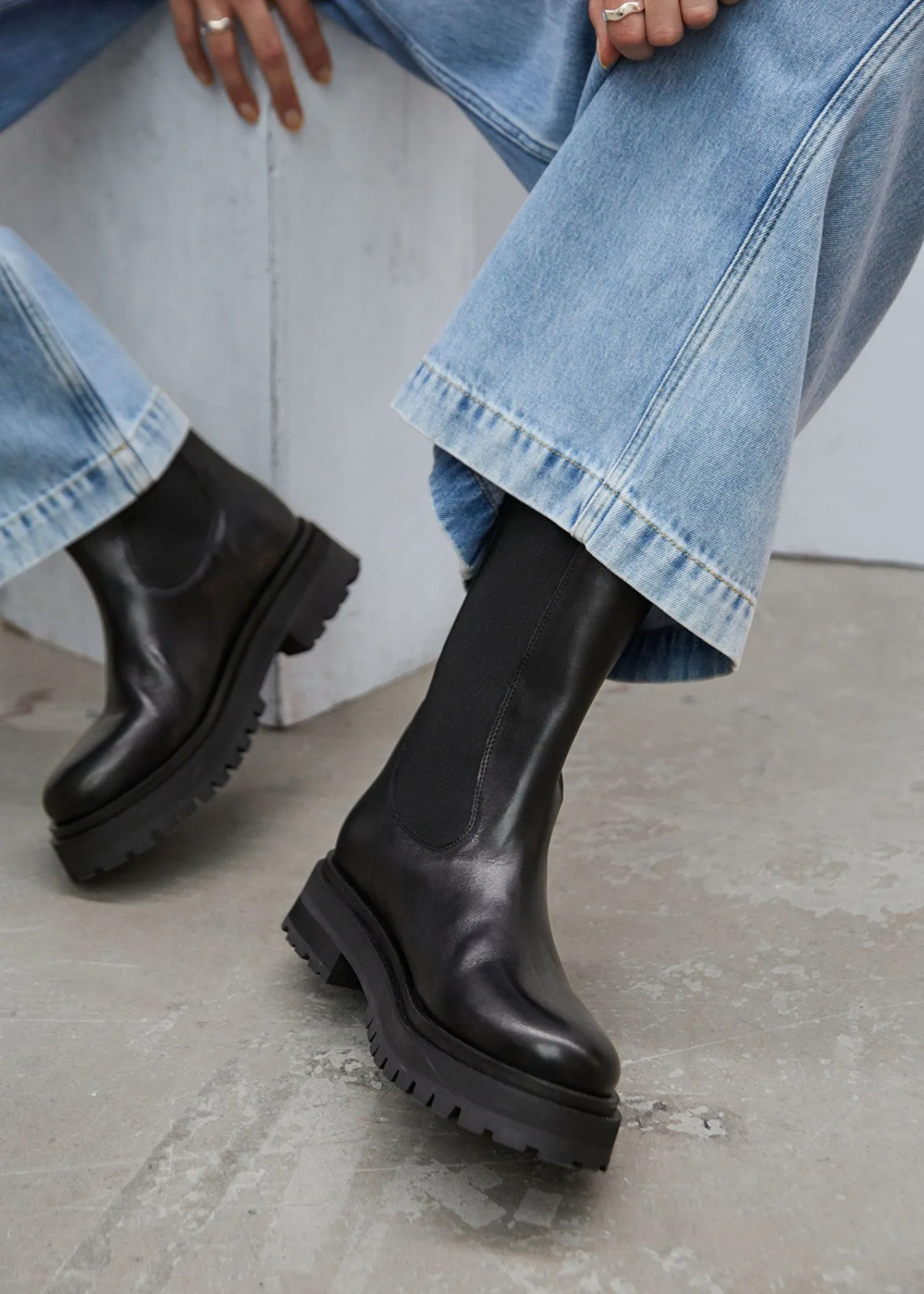 Cheap Chunky Chelsea LaederStøvler Kvinder Støvler