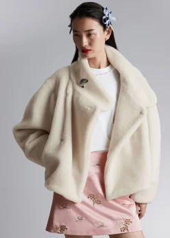 Clearance Cropped Imiteret Pelsjakke Kvinder Frakker & Jakker