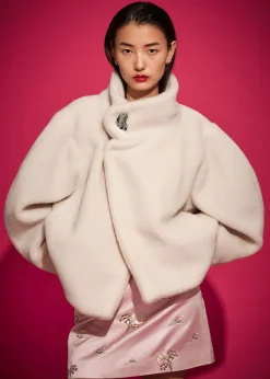 Clearance Cropped Imiteret Pelsjakke Kvinder Frakker & Jakker