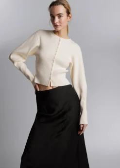 Clearance Figursyet Ribstrikket Cardigan Kvinder Strik