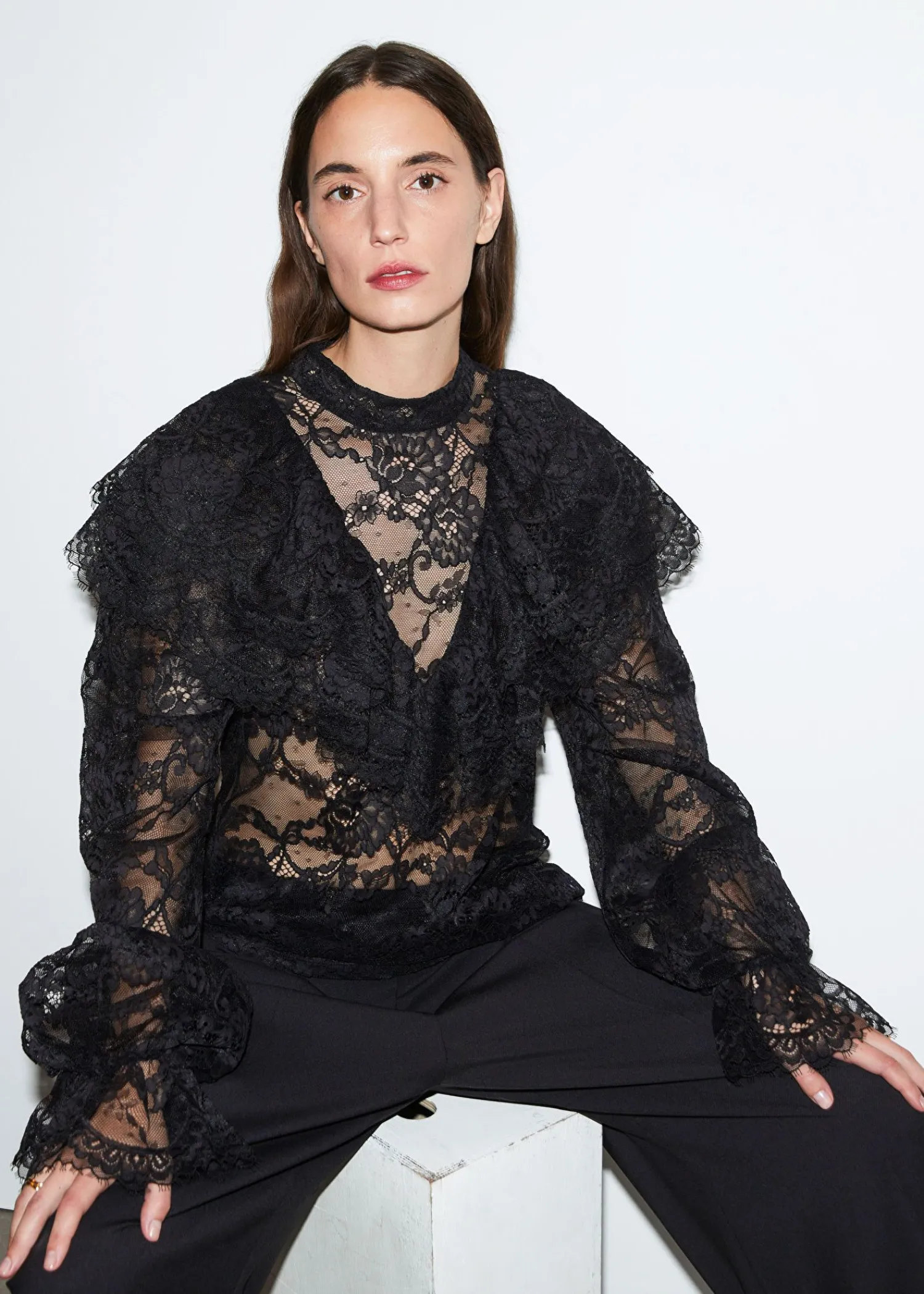 Best Sale Flaesede Blondebluse Kvinder Bluser Og Skjorter