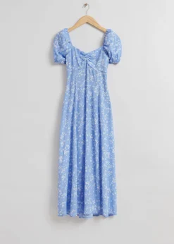 Clearance Flowy Pufaerme Midikjole Kvinder Kjoler