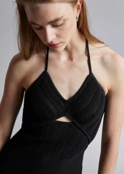 Cheap Haeklet Halterneck Midikjole Kvinder Kjoler