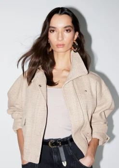 Sale Jacquard-Vaevet Bikerjakke Kvinder Frakker & Jakker