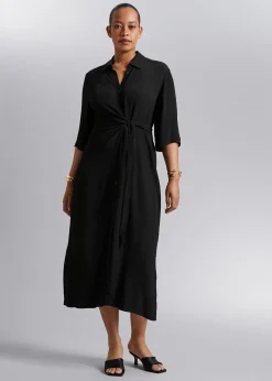 Cheap Knot Detail Skjortekjole Kvinder Kjoler