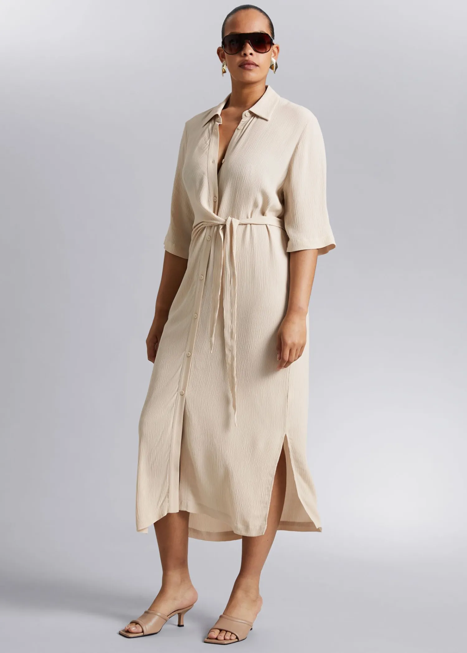 Fashion Knot Detail Skjortekjole Kvinder Kjoler