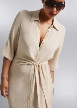 Fashion Knot Detail Skjortekjole Kvinder Kjoler