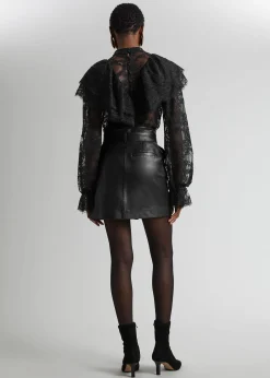 Fashion Laeder Paperbag Nederdel Med Baelte Kvinder Nederdele