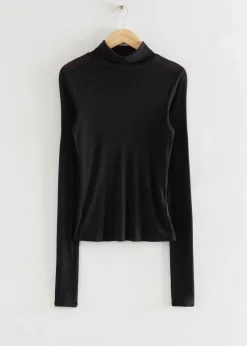 Best Langaermet Ulden Rullekrave Top Kvinder Strik