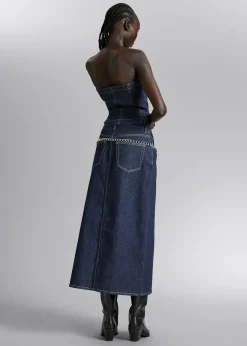 Cheap 5-Lommers Denim Midi-Nederdel Kvinder Denim