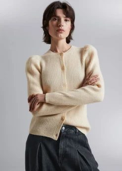 Online Merino Puffaermet Cardigan Kvinder Strik