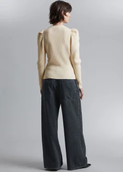 Online Merino Puffaermet Cardigan Kvinder Strik