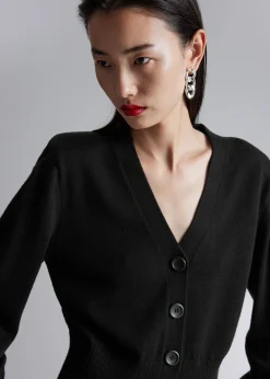 Clearance Merino-Cardigan Med Polstret Skulder Kvinder Strik