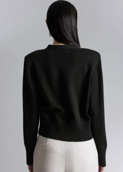 Clearance Merino-Cardigan Med Polstret Skulder Kvinder Strik