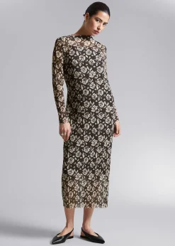 Shop Midi Mock Neck Mesh Kjole Kvinder Kjoler