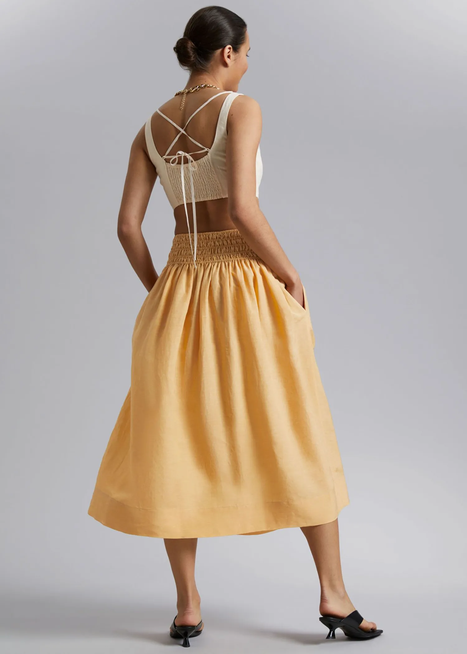 Cheap Midi-Nederdel Med Smock-Talje Kvinder Nederdele