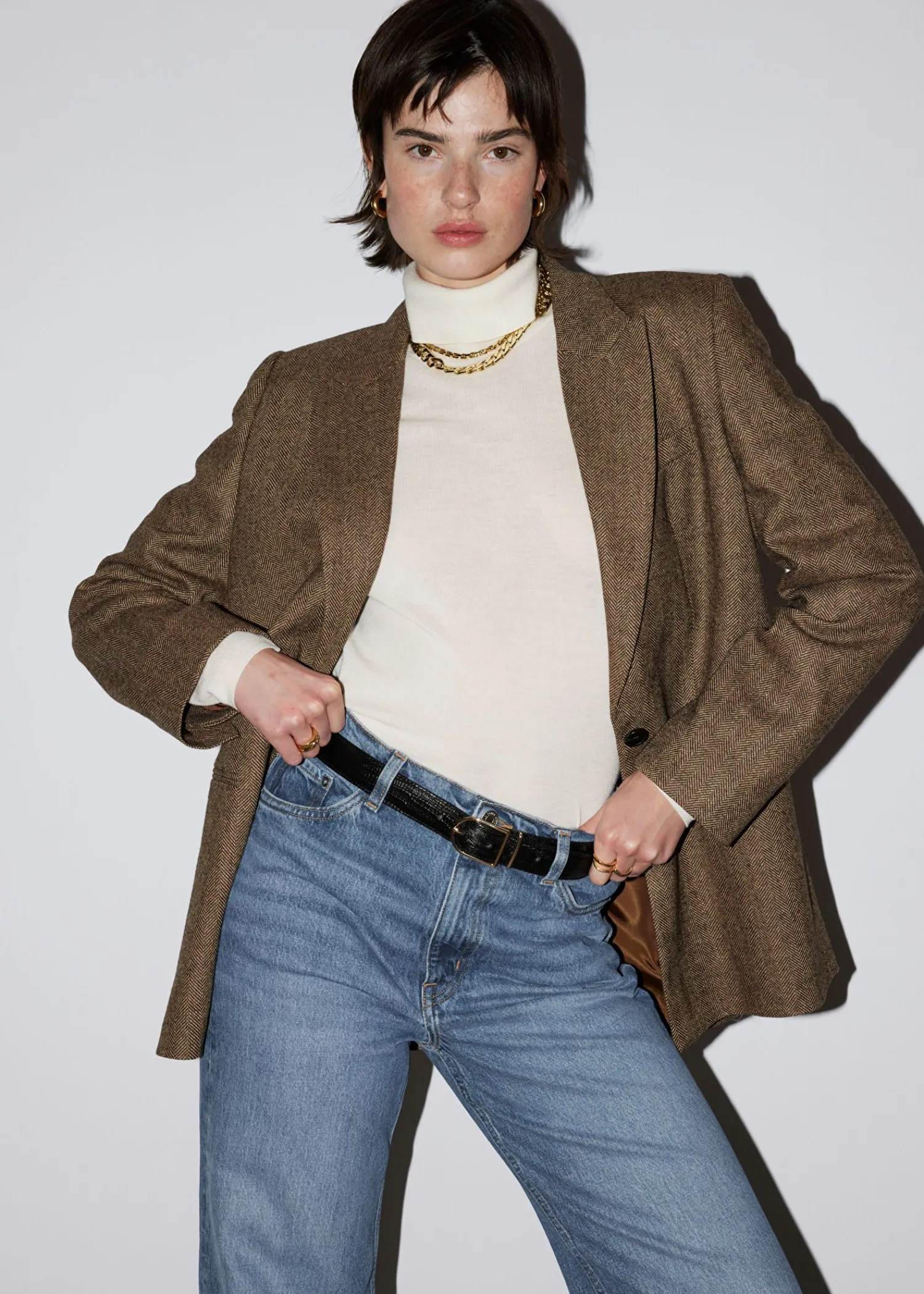 Hot Oversized Pinstripe Blazer Kvinder Sæt Og Dragter