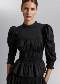 Shop Puff Sleeve Peplum Bluse Kvinder Bluser Og Skjorter