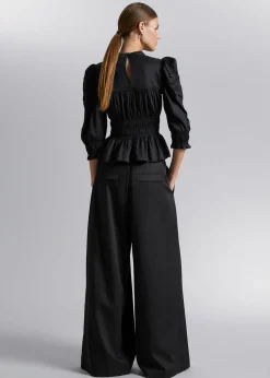 Shop Puff Sleeve Peplum Bluse Kvinder Bluser Og Skjorter