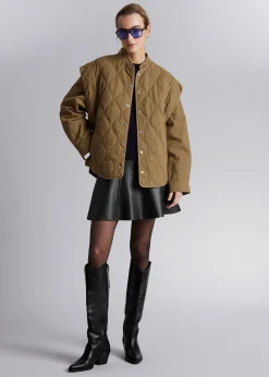 Hot Quiltet Jakke Med Forlaenget Skulder Kvinder Frakker & Jakker