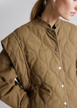 Hot Quiltet Jakke Med Forlaenget Skulder Kvinder Frakker & Jakker