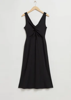 Cheap Ribbet Twist-Front Midikjole Kvinder Kjoler
