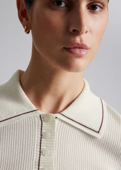 Cheap Ribstrikket Polo-Krave Top Kvinder Toppe