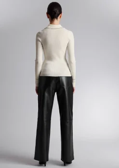 Cheap Ribstrikket Polo-Krave Top Kvinder Toppe