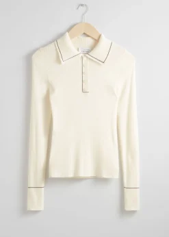 Cheap Ribstrikket Polo-Krave Top Kvinder Toppe