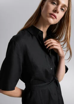 New Skjortekjole I Linned Med Baelte Kvinder Kjoler