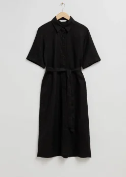 New Skjortekjole I Linned Med Baelte Kvinder Kjoler