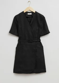 Best Sale Skraeddersyet Linned Minikjole Med Baelte Kvinder Kjoler