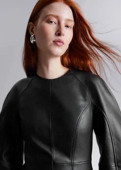 Cheap Skulpturel Laeder Mini Kjole Kvinder Kjoler