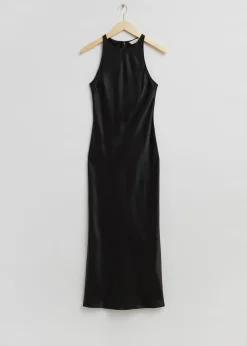 Online Slank Satin Midikjole Kvinder Kjoler