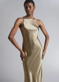 Store Slank Satin Midikjole Kvinder Kjoler