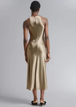 Store Slank Satin Midikjole Kvinder Kjoler