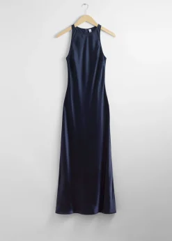 Online Slank Satin Midikjole Kvinder Kjoler