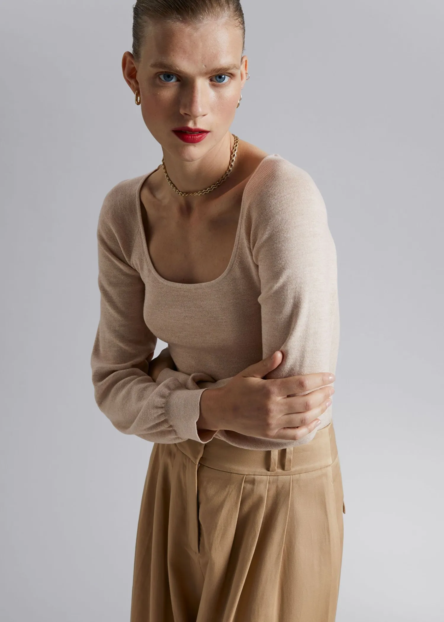 Discount Slim-Fit Blod Strik Top Kvinder Toppe