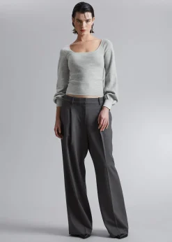 Cheap Slim-Fit Blod Strik Top Kvinder Toppe