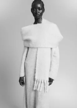 Clearance Stort Mohair-Blend Torklaede Kvinder Matchende Sæt