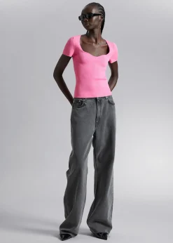 Fashion Strikket Sweetheart Neck Top Kvinder Toppe