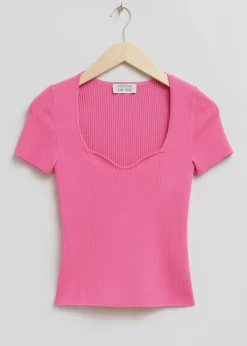 Fashion Strikket Sweetheart Neck Top Kvinder Toppe