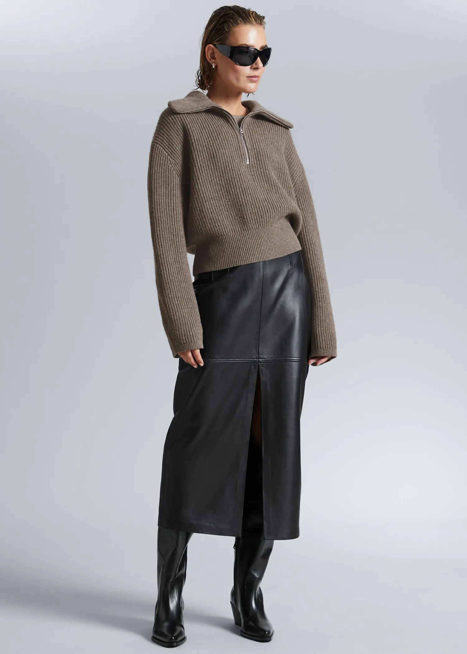 New Striktroje Med Halv Lynlas Kvinder Strik