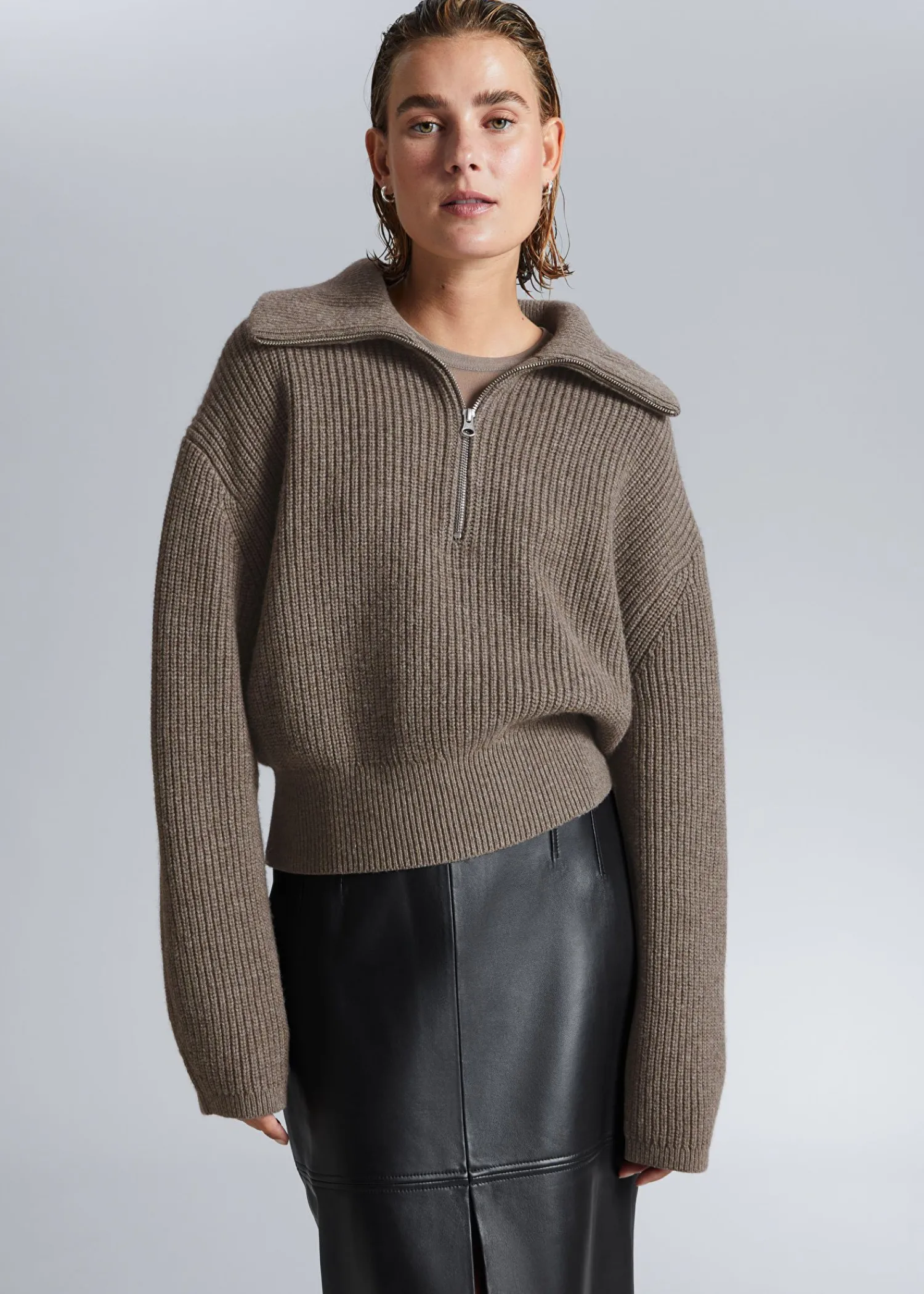 New Striktroje Med Halv Lynlas Kvinder Strik