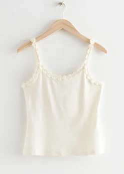 Discount Top Med Stropper Med Blomstertrimmet Kvinder Toppe