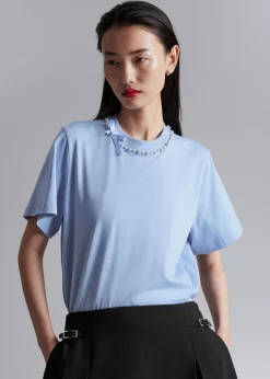 Store T-Shirt Med Perleudsmykning Kvinder Toppe