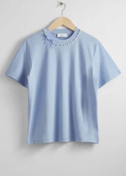 Store T-Shirt Med Perleudsmykning Kvinder Toppe