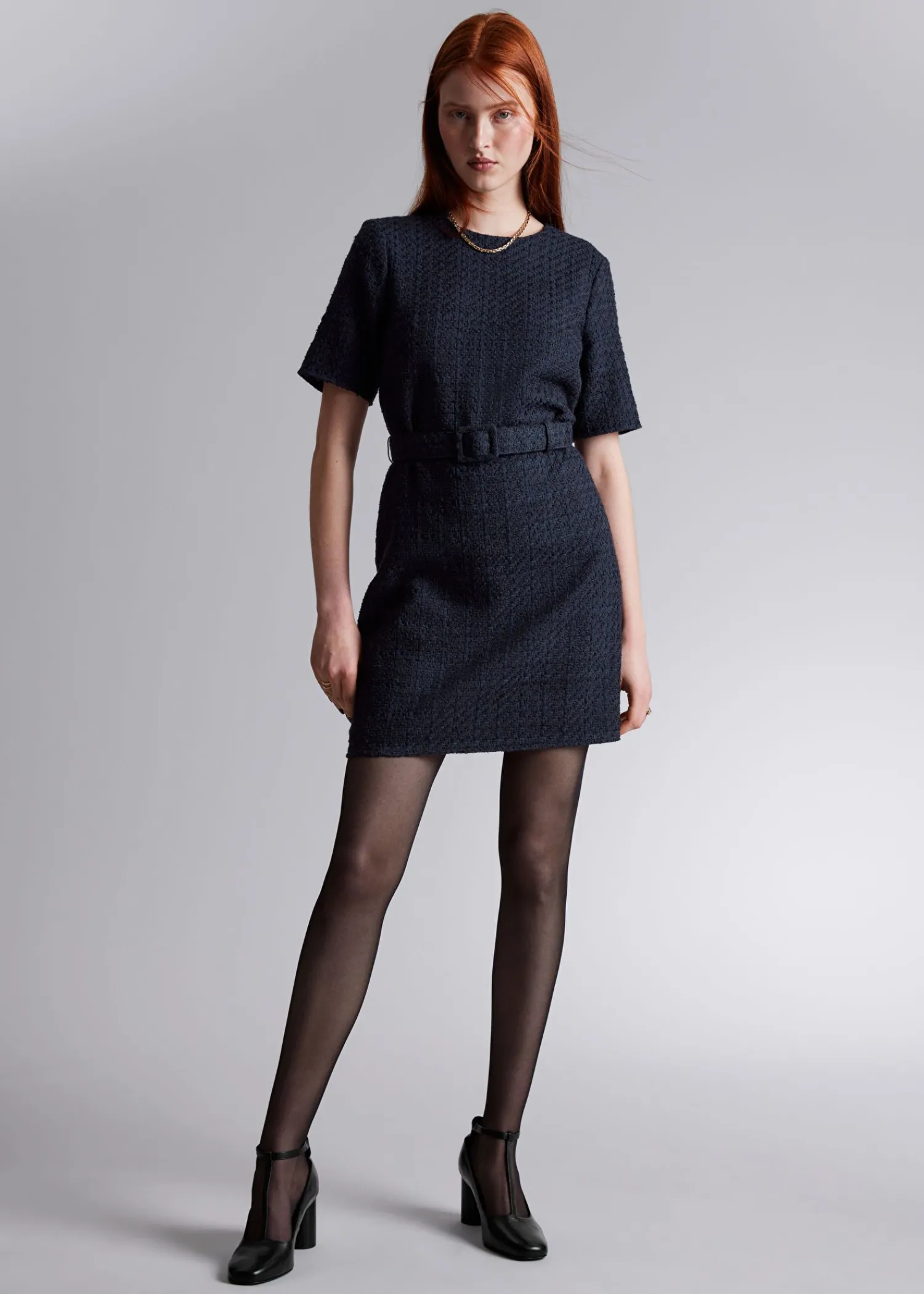 Cheap Tweed Minikjole Med Baelte Kvinder Kjoler